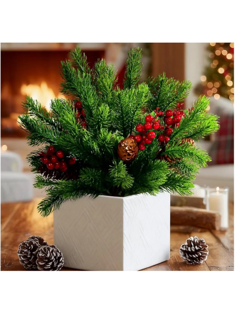 NEW 2 Large PCs Faux Pine Tree Berry Branches Wedding Holiday Centerpieces